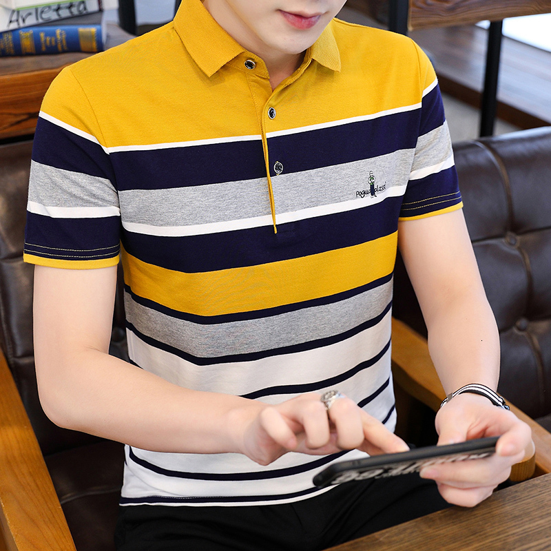 

2021 Men's Polo Shirt Summer Striped Cotton Short Sleeve Golf Polos Solid Slim Top Fashion New Arrival Breathable Plus Size Z42h, Burgundy