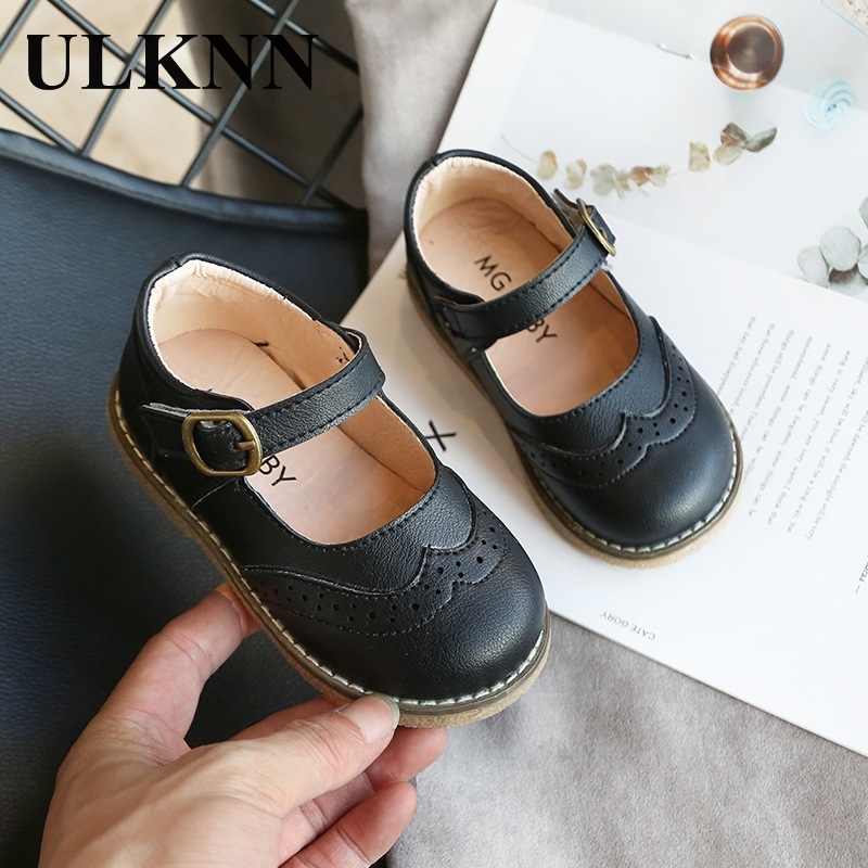 

ULKNN New Grils Leather Shoes Casual Girls Autumn Winter Kids Pu Show White Shoes Childrens Bla Pink size 21-30 Flats