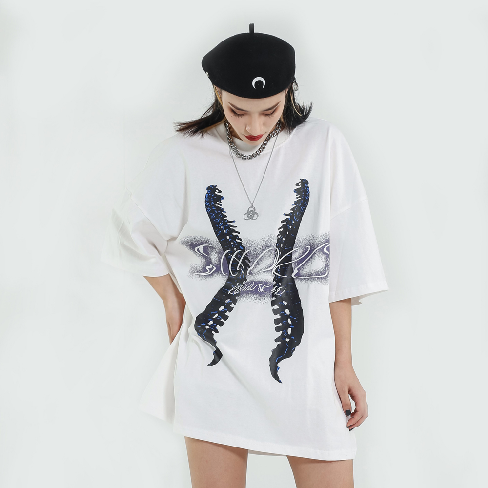 

2021 New Vintage Gothic Graphic Tees Women Oversized Summer Tops Punk Goth Clothes Harajuku Shirts Streetwear Couple Clothing Izeg, White