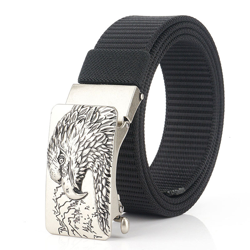 

2021 New Western Eagle Auto Buckle Canvas Fashion Business Trip Causal Nylon Outdoors Men Ventilate Belt for Male N1pa, Black