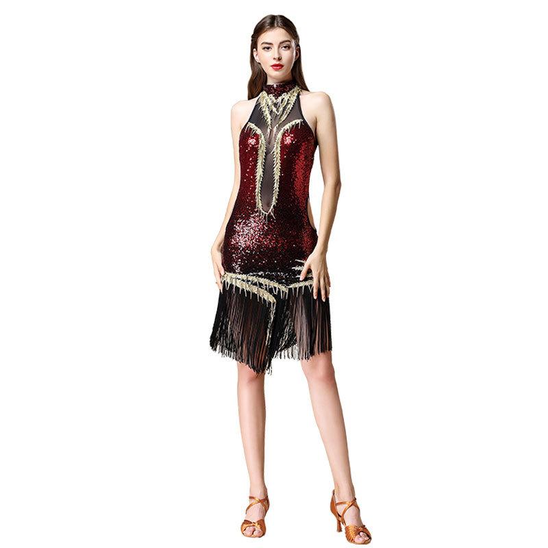 

Stage Wear Latin Samba Dance Dress Women For Ballroom Sexy Fringe Sequins Costume Skirt Charleston Dresses Gatsby Flapper, Black;red