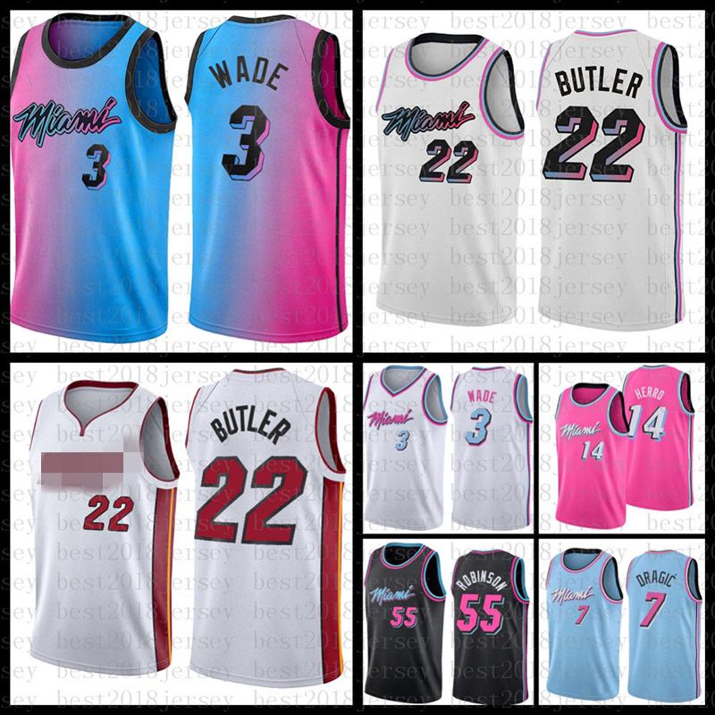 

2021 New Basketball Jersey Miami Heat Mens Dwayne Dwyane 3 Wade Jimmy 22 Butler Tyler 14 Herro Bam 13 Adebayo, Black;red