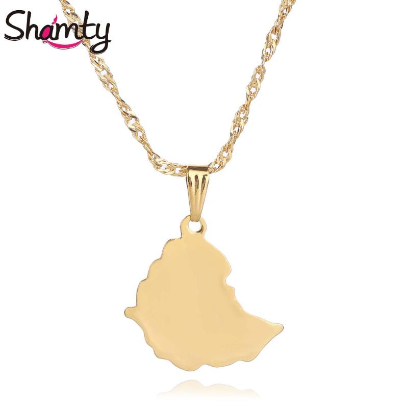 

Pendant Necklaces Shamty Smooth 25mm Ethiopian Map Chain Women Men Pure Gold Color Jewelry Africa Ethiopia Maps