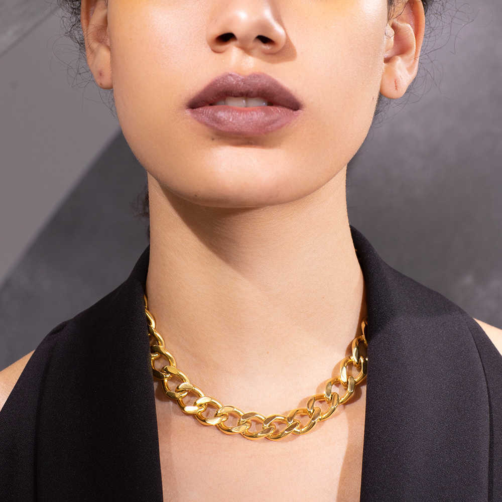 

ENFASHION Punk Big Strong Link Chain Choker Necklace Women Gold Color Stainless Steel Statement Necklaces Men Jewelry P193041