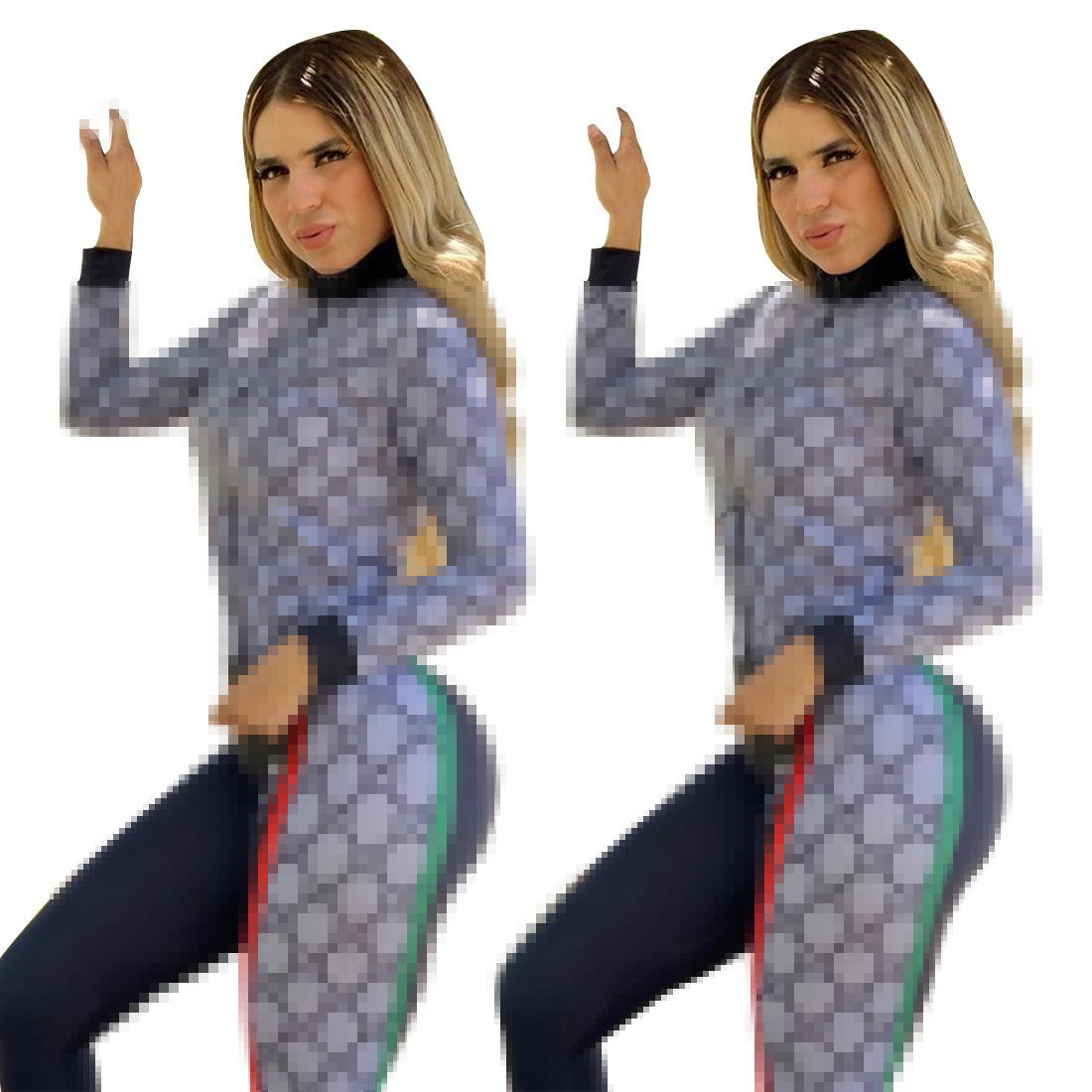 

Women's Tracksuits Brand Winter Young Lady Sport Comfortable Fashion Women's Digital Printed Casual Two Pieces Set Zipper Jacket With Pants, Gray