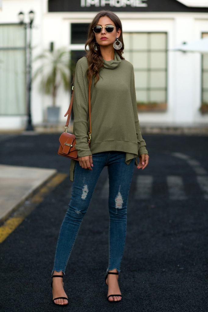 

2021 New Elegant Turtleneck Solid Color Long Sleeve Women Knitted Tops Basic Loose Casual Autumn Sweater Oky8, Blue