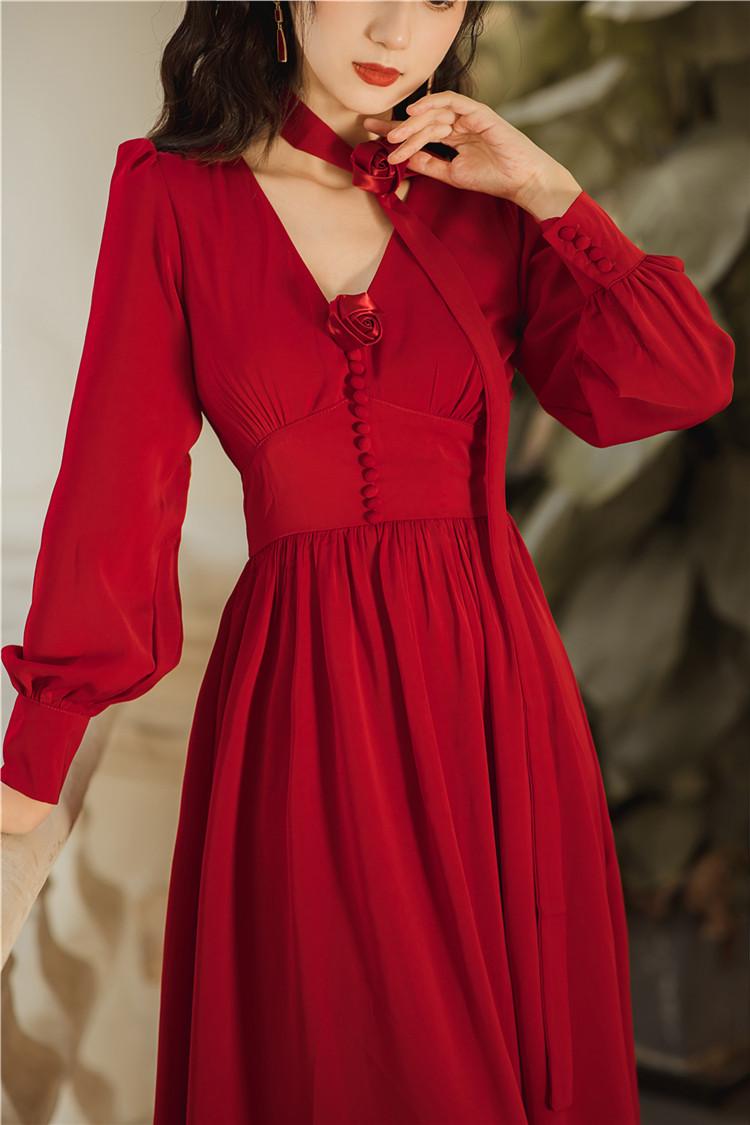 

Casual Dresses Vintage Red Dress Ladies' Party Banquet For Women Hippie Boho Long Midi Vestidos Largos De Verano Para Mujer