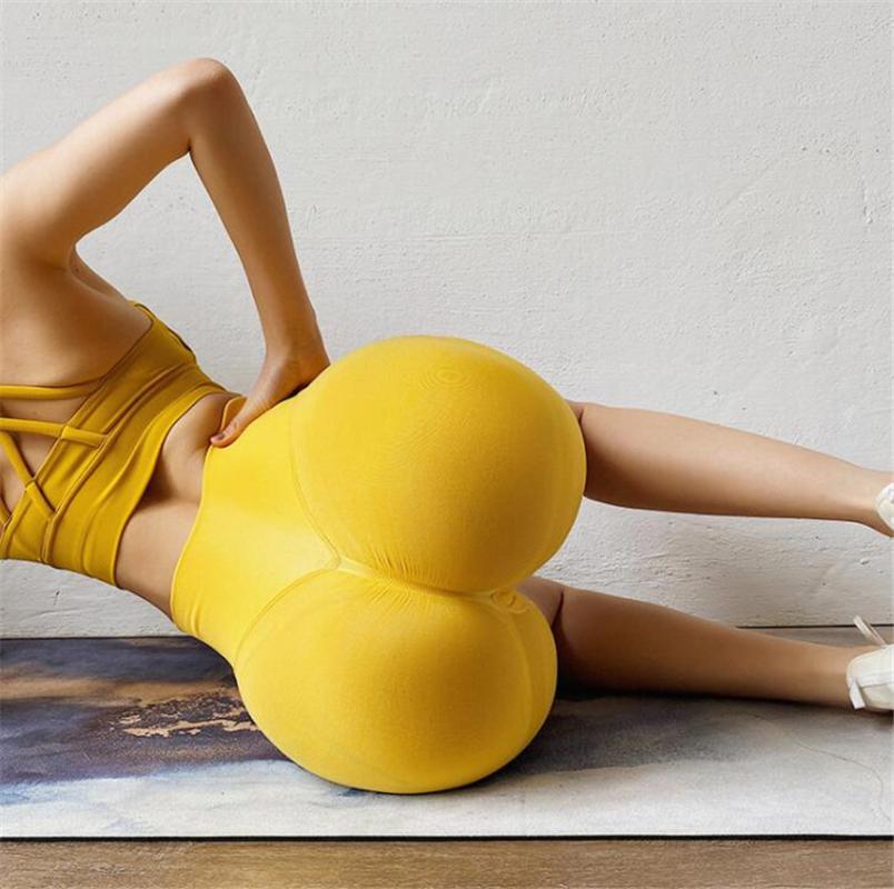 

High Waist Yoga Sport Shorts Hip Push Up Fitness Running Shorts Tummy Control Workout Gym Short, Yellow