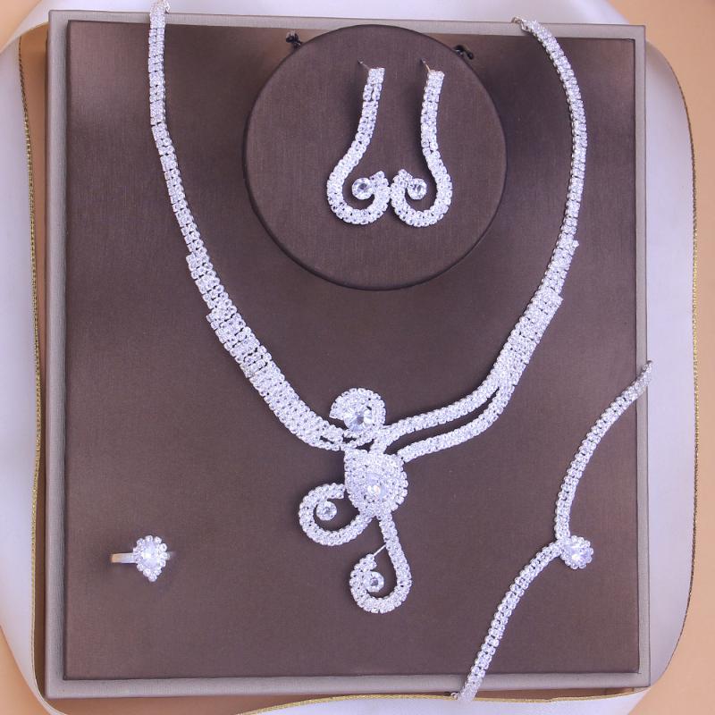 

Earrings & Necklace Fashion Light Luxury Temperament 4 Sets Of Dress Accessories Flower Bridal Set Party, Silver