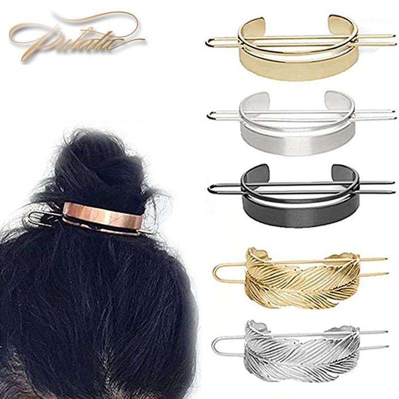 

Hair Clips & Barrettes PULATU Alloy Stick Fashion Accessories For Women Feather Hairpin Fixed Headgear Minimalist Girl Jewelry, Golden;silver