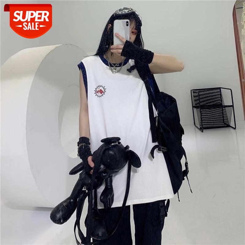 

street tank top club outfits sleeveless short Slim women clothes Korean style printing crop top 2020 new summer womens clothing #2o6w, White