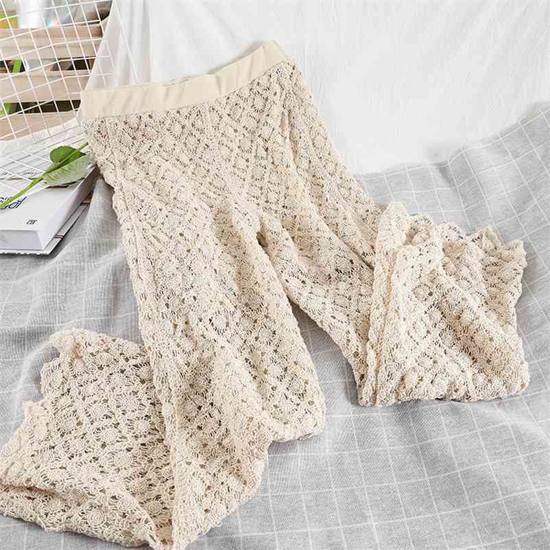 

Spring Arrivals Solid Color Knitted High Waist Fashion Women Straight Wide Legs Pants MZ956 210525, Apricot