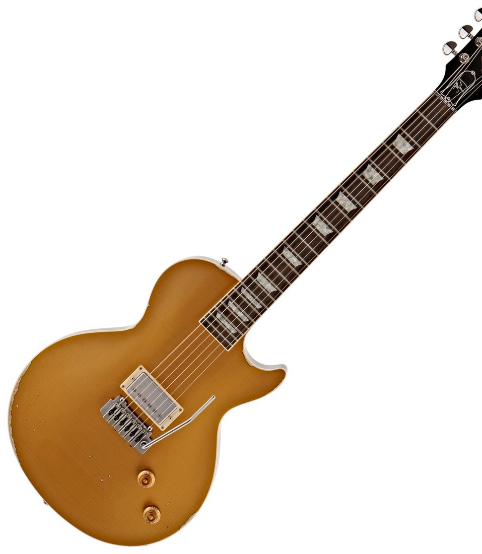 

Heavy Relic Custom Shop Joe Perry Gold Electric Guitar Tremolo Tailpiece & Whammy Bar, One Bridge Humbucker Pickup, Carved Axcess Neck Joint, Grover Tuners