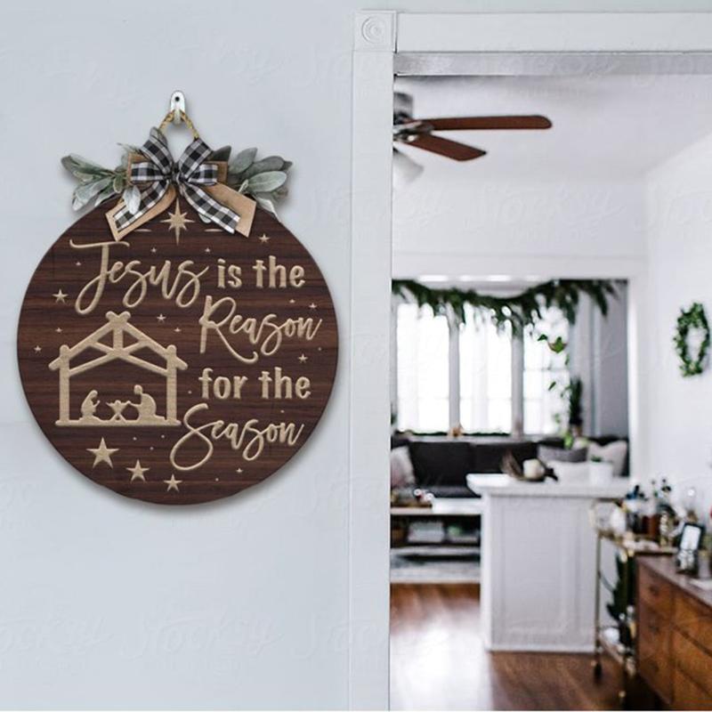 

Christmas Decorations Jesus Is The Reason For Season Door Sign Pendant Wooden Doorplat Decoration Home Year Ornaments