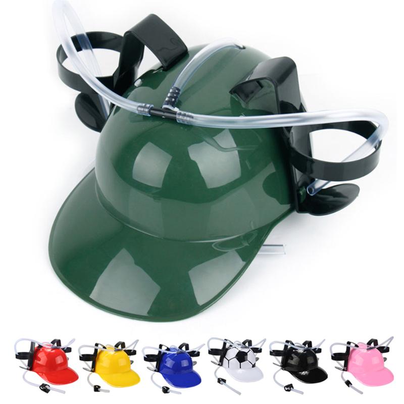 

Water Bottle Drinker Hat Beer Soda Drinking Hard Helmet Toy Party Prop Guzzler Miner With Can Straw Cola Cap, Red