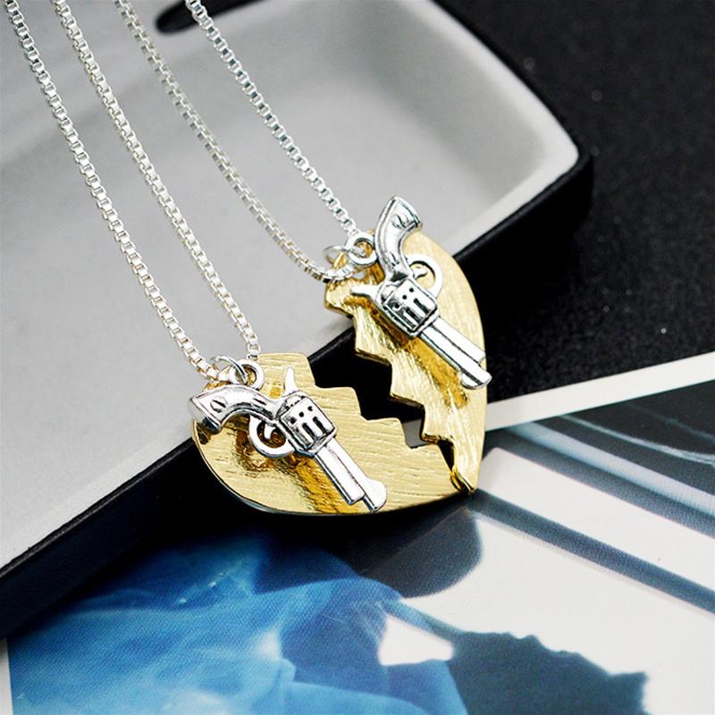 

Pendant Necklaces 2Pcs 1Pair Spliceable Gold Sliver Guns Heart Personal Friendship Lover Alloy Keepsake Jewelry Gift