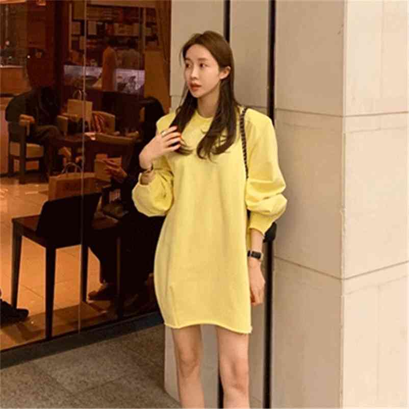 

Korea Dongdaemun Women's Fall/Winter Loose Casual Long Sleeve Dress 210603, Yellow