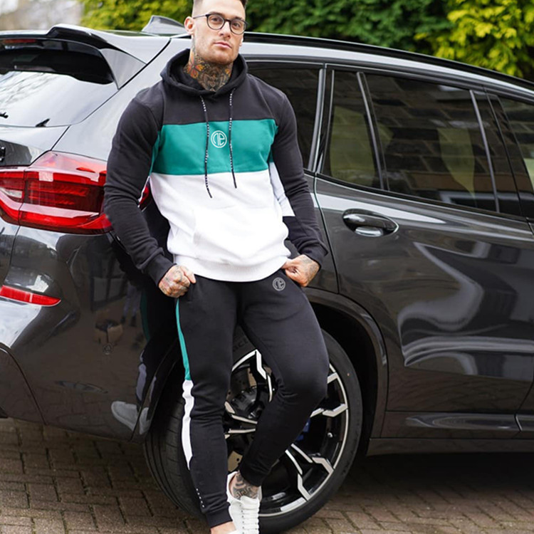 

Men's Fitness Designer Tracksuits Fashion Leisure Suit Splicing Sweater Hoodie Trousers Running Suits Hoodies and Pants Set Gym Sports Wear, Black