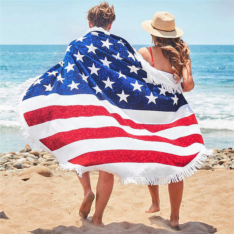 

American Flag Pattern Towels Flag Beach Towel UAS Flag Beach Shawl Polyester Yoga Picnic Blankets 150*150cm, As picture