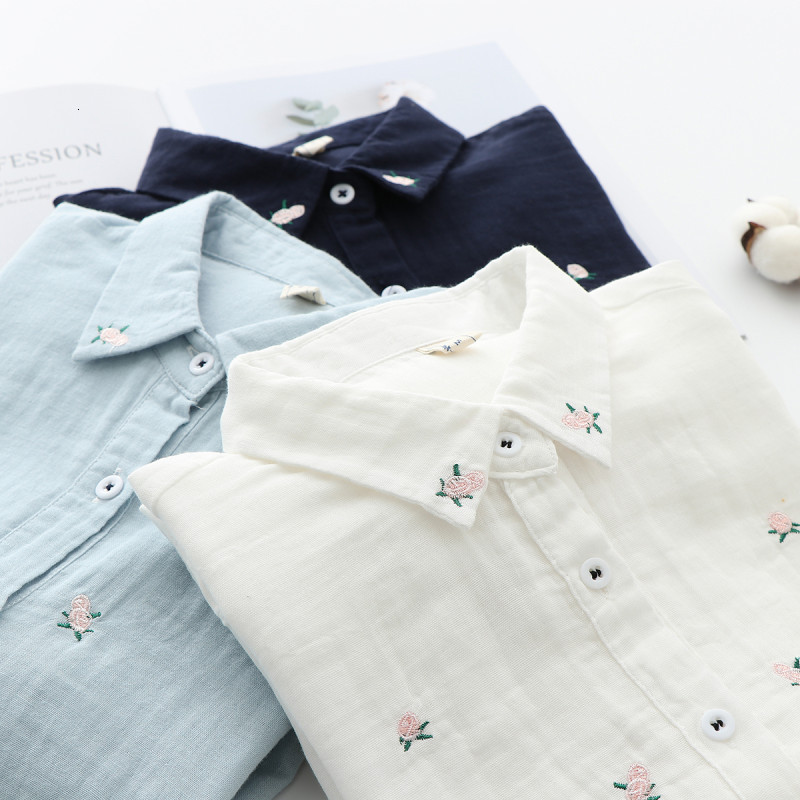 

2021 New Floral Embroidery Women Office Shirts Autumn White Blouses Casual Ladies Tops Female Blusas Camisa Otton Yarns Clothes 3yyr