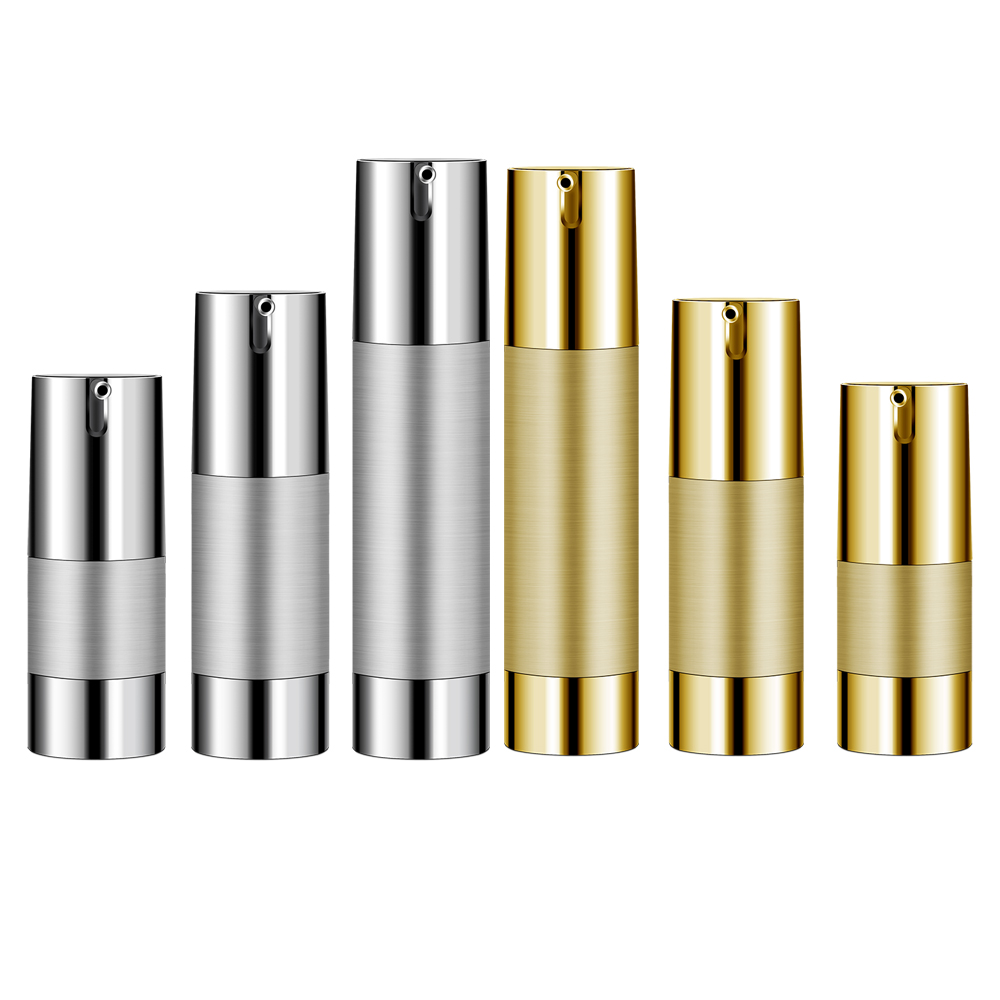 

15ml 30ml 50ml Gold/silver Empty Cosmetic Airless Bottle Portable Refillable Pump Dispenser Bottles For Travel Lotion