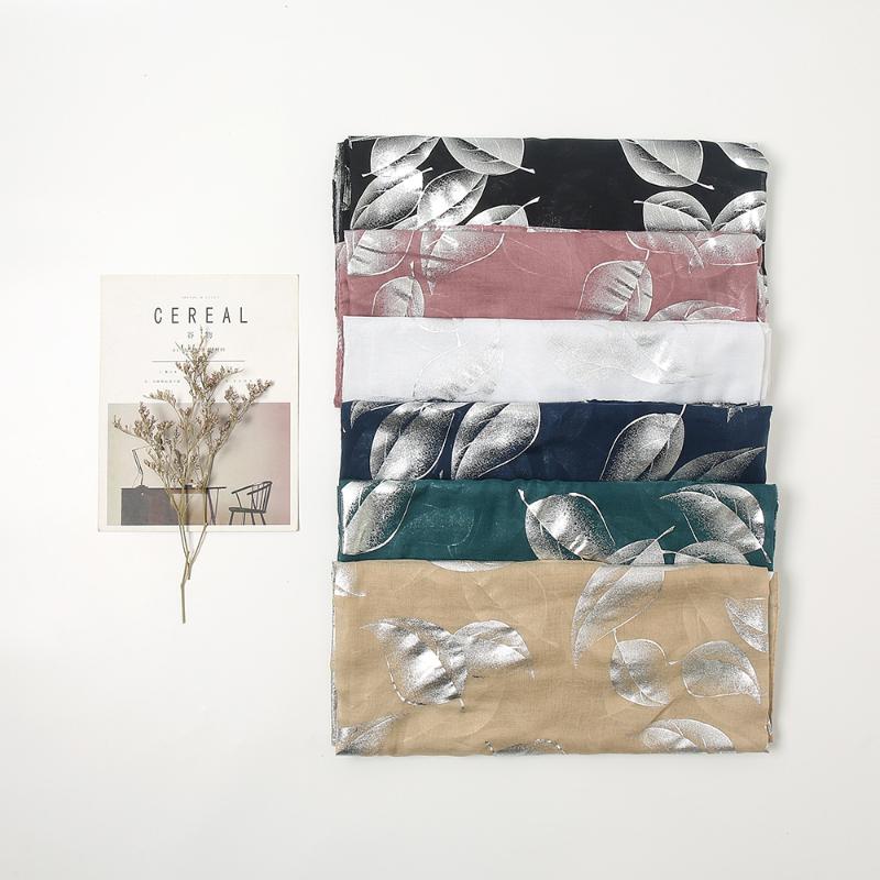 

Scarves Luxury Designer Sliver Leaves Glitter Shimmer Scarf Wholesale Large Size Cotton Hijab Plain Long Shawl Wrap For Women
