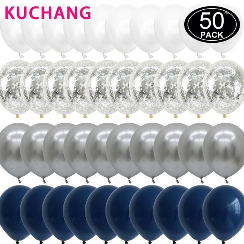 

Party Decoration 50pcs 12inch Navy Blue Metallic Silver White Pearl Balloons Wedding Birthday Engagement Graduation Decor GlobosSupplies