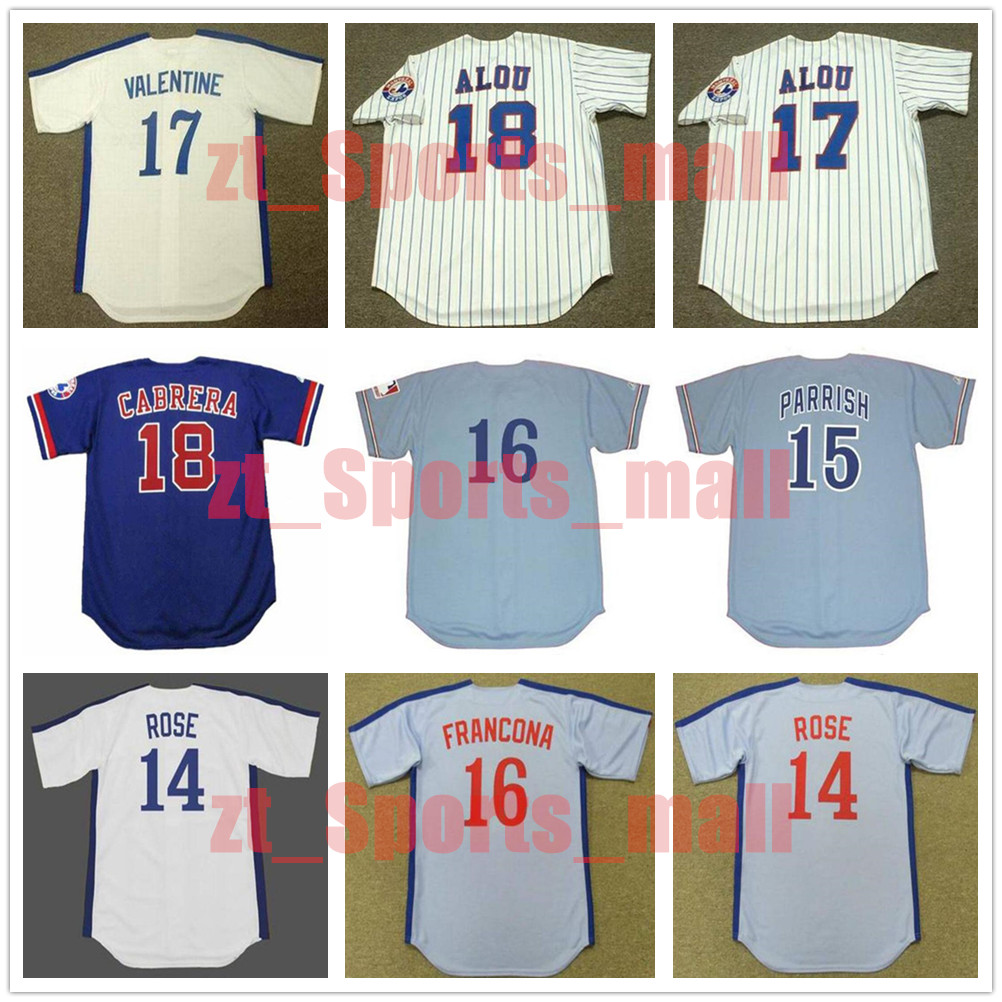 

Montreal Expos Vintage Baseball Jersey 14 PETE ROSE 1984RON SWOBODA 1971 15 BALOR MOORE 1973 PARRISH MOTA RAYMOND JORGENSEN FRANCONA VALENTINE ALOU CABRERA, 17 ellis valentine 1980 white