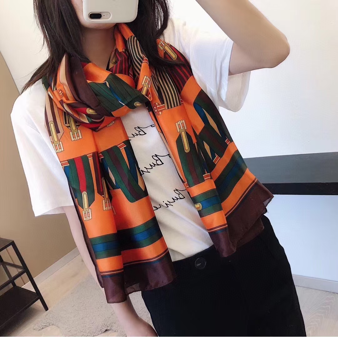 

Wholesale-Top Qualtiy Size 180x90cm100% Silk Scarfs Euro Brand French designer floral Pattern Printed Women Gift Silk Scarves no box