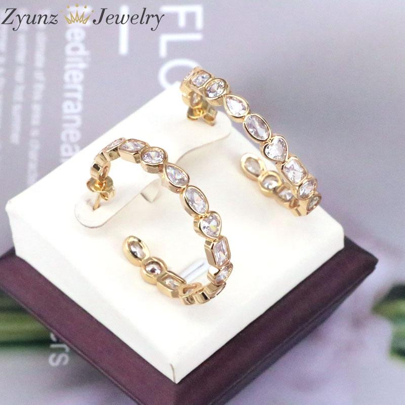 

Stud 5 Pairs, Fashion Gold / Silver Color Womens Earrings With CZ Luxury Crystal Big Circle Jewelry