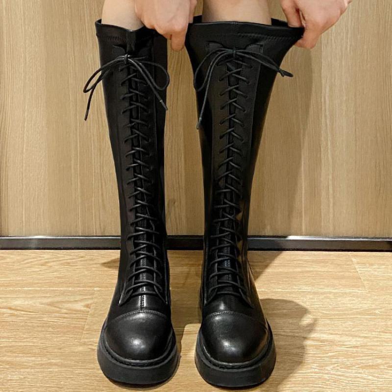 

Boots Leisure Long Show Thin Knight Fat Girl Tube High Large Size Women's Stretch Shoes Woman Botines, Black