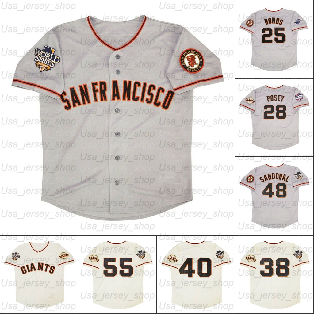 

Retro San Francisco 2002 2010 and 2012 jerseys 55 Lincecum 25 Barry Bonds 40 Madison Bumgarner 28 Posey, Men/2012 cream