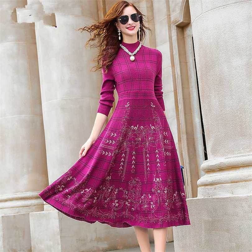 

autumn winter midi sweater dres staight knit short highneck female slim bodycon warm 211110, Picture color