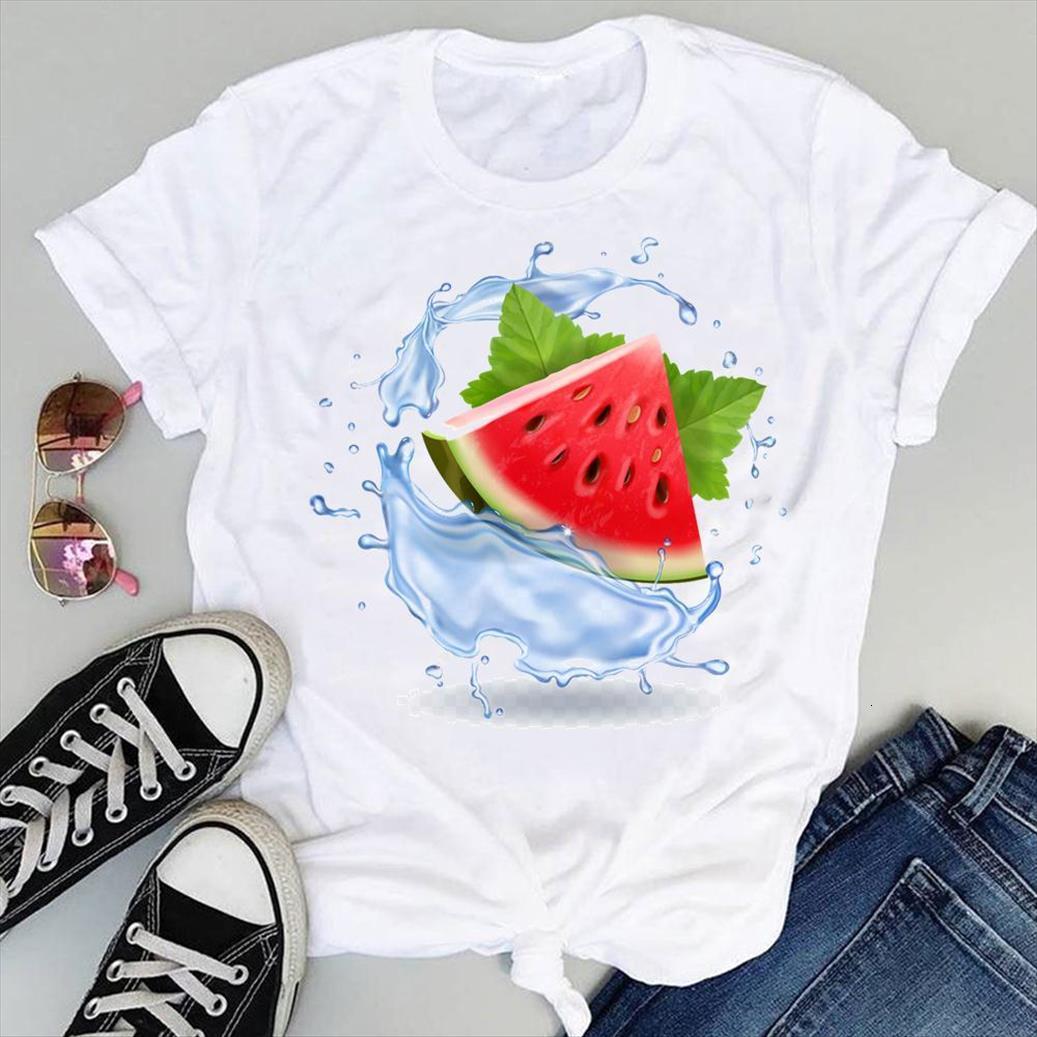 

watermelon style cartoon short sleeve womens t shirt graphic summer fashion print clothes tees, White