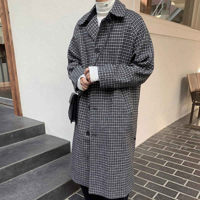 

2021 New Long Men's Fashion Retro Casual Korean Style Coat Men Streetwear Loose Oversize Woolen Jacket Mens Overcoat 8sfw, Khaki