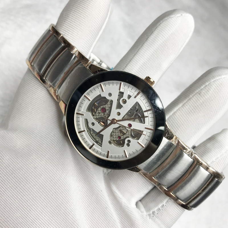 

Rose Gold&Silver Luxury watch high quality quartz men&women tick movement black bezel white dial