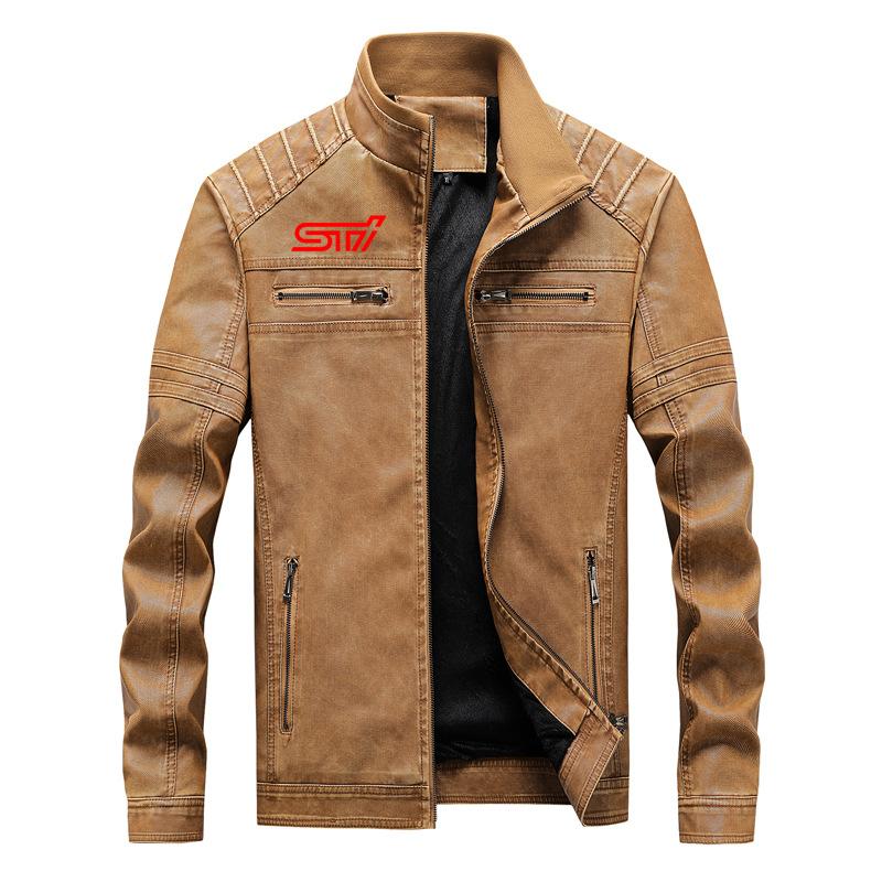 

Men's Jackets 2021 Spring Autumn Solid Color Jacket Mens Harajuku Style Fashion STI Brand Zip Warm Printed Leather, Black;brown