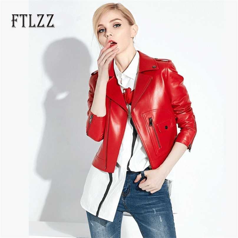

Women Red Faux Leather Jacket Spring Autumn Slim Long Sleeved Punk Style Short Coats Ladies Black Biker Moto Jackets 210525