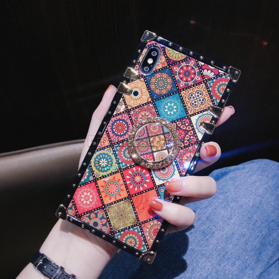 

Blue Ray Square Case for iPhone 12 pro max Samsung S20 S21 Silicone with Ring Stand Holder Flower Rivet Box Phone Cases Cover Dreamcatchers