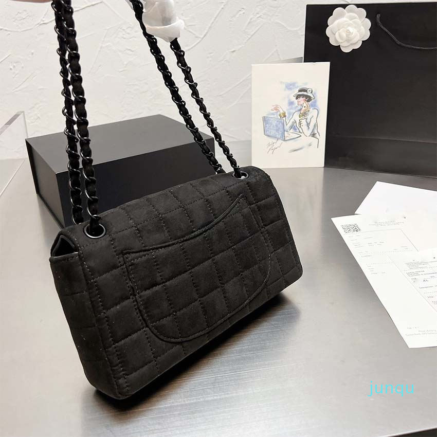 

2021 new high quality designer brand women shoulder bag with chain lady handbag High quality solid suede evening-bags size:25*13cm, Black