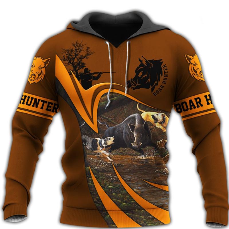

Men's Hoodies & Sweatshirts Autumn Fashion Upper Garment 3D Full Print Wild Boar Hunting Zipper Hoodie Casual Sweatshirt Unisex Jacket/pullo, Black