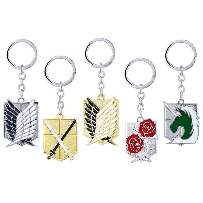 

Keychains Anime Attack On Titan Cosplay Keychain Llaveros Wings Shingeki Key Chain Rings Car Bag Holder Accessories