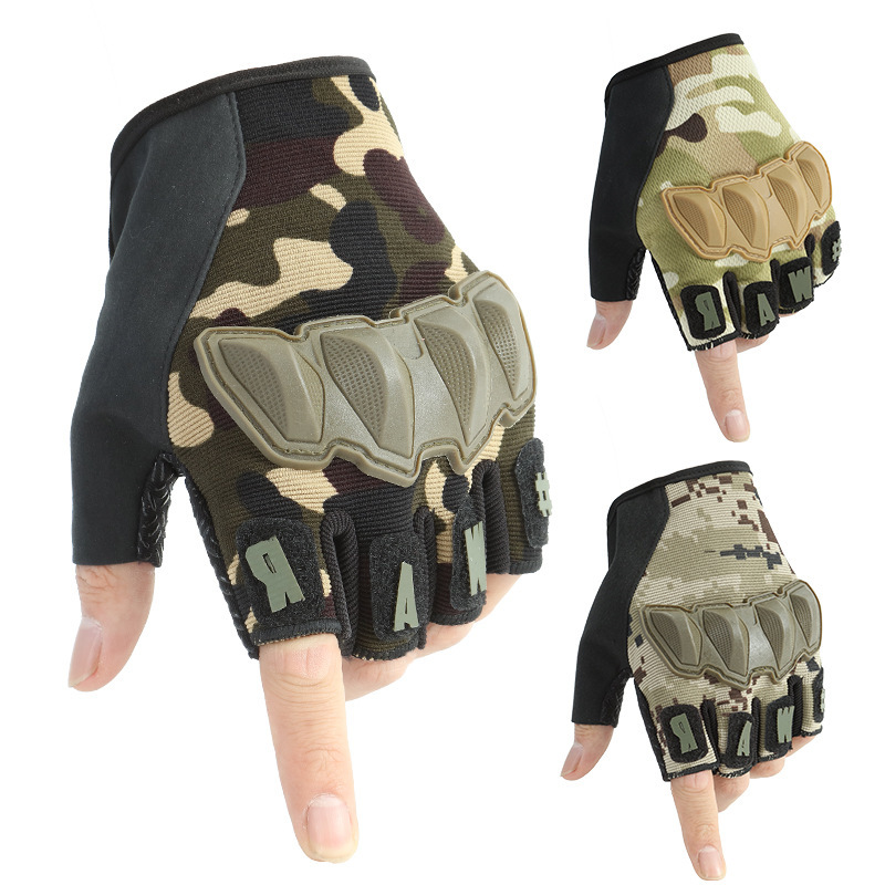 

Men's camouflage Half Finger Gloves Adult breathable outdoor sports equipment anti-skid fitness tactical Black Hawk