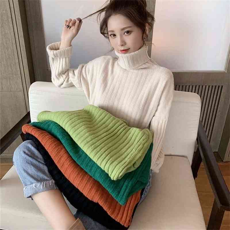 

Sweater Women Turtleneck Pullover Autumn Winter Korean Solid Stretch Pit Stripe Long Sleeve Female Jumper Knitwear 210526, Avocado green