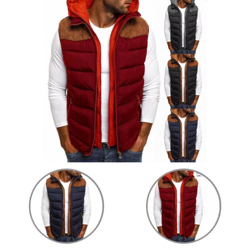 

Men's Vests Leisure Multi-Color Color Contrast Hooded Jacket Vest Coat For Daily Wear, Black