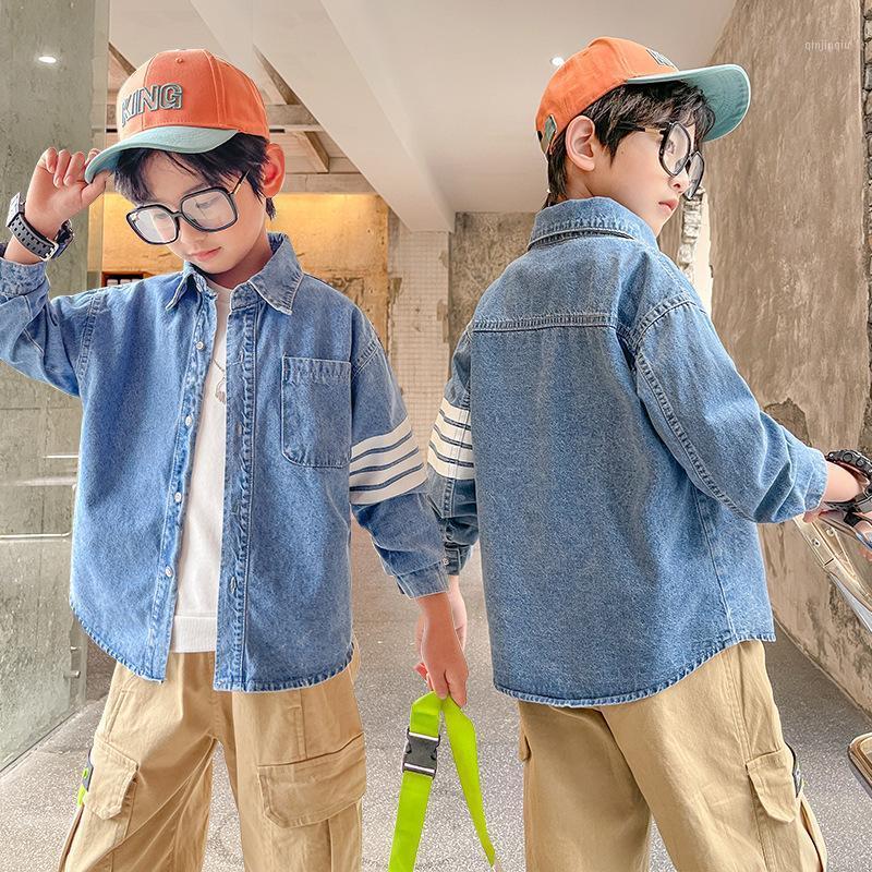 

Kids Boys Solid Color Denim Jacket Spring / Fall Big Virgin Shirt 4-12 Years Old Jackets, Blue;gray