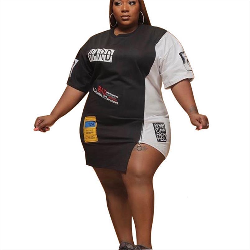 

summer streetwear round neck women dress short sleeve patchwork casual mini plus size wholesale dropshipping, Black;gray