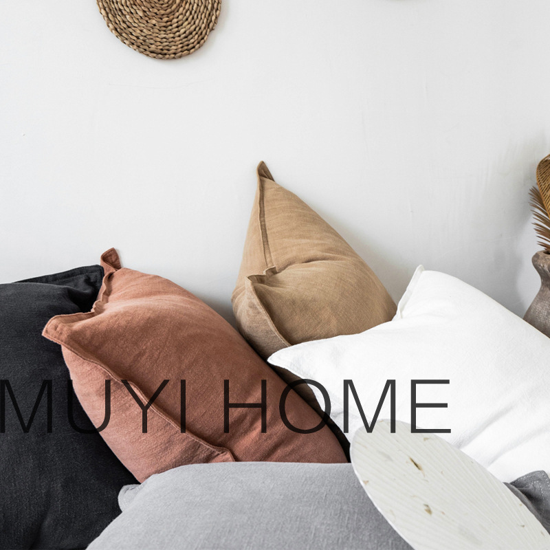 

Solid Nordic Cotton Linen Texture Pillow Cover Cushion Living Room Sofa Bed Big Home Stay Waist, Dark gray