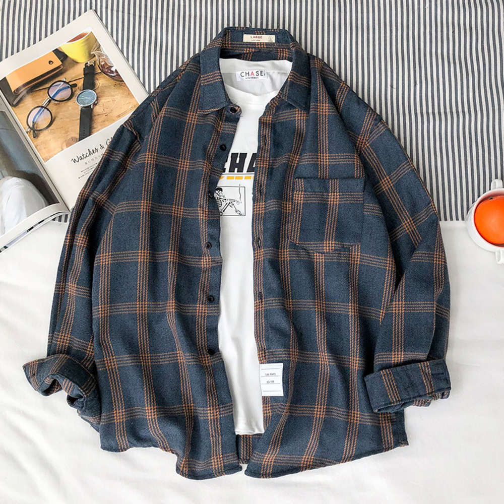 

men's casual Long Sleeve Plaid Shirt, Tan;black