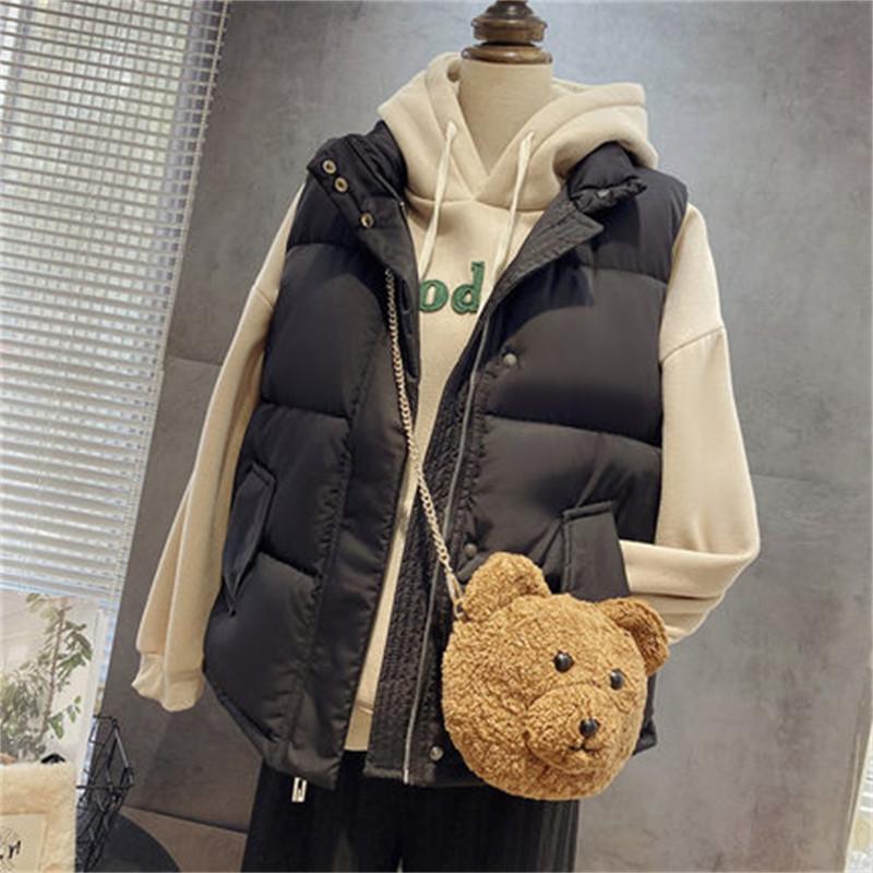 

Women's Vests Down Cotton Vest Women Autumn Winter Ladies Trend Fashion Casual Waistcoat Hooded Detachable Jacket Outer Wear JD2091, Black;white